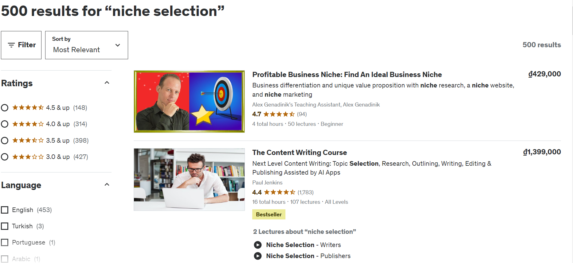 Udemy Niche Selection Course
